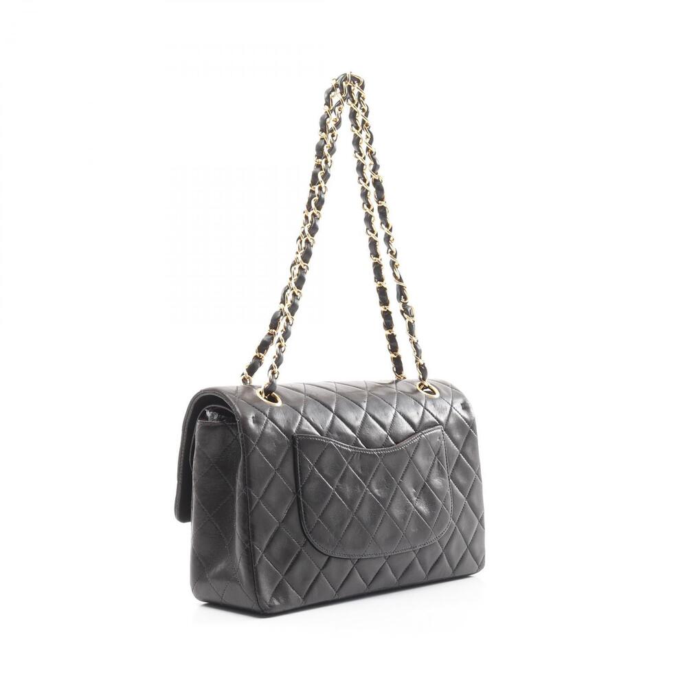 Chanel Lambskin Shoulder Double Black Matelasse Leather Bag Flap Black